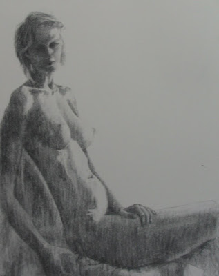 Charcoal drawing of a seated Nude by South African artist, Stephen Scott