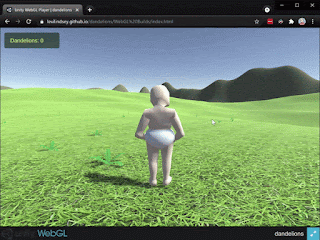 A screen recording of my animated baby model walking around a meadow collecting dandelions.