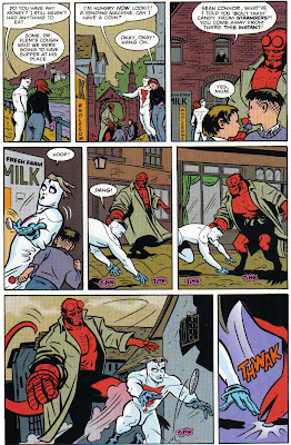 I don't know if we ever see Hellboy giving out candy again, but I guess we don't see him not giving it out...