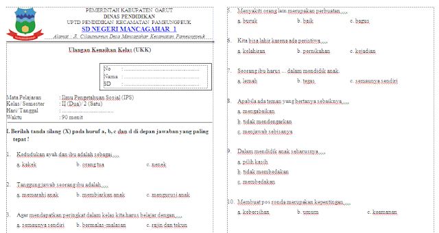 Soal UKK IPS Kelas 2 SD