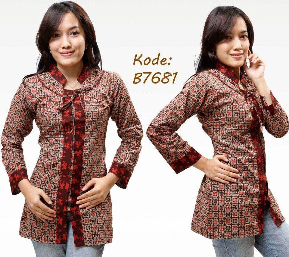 10 Model  Baju  Batik Kantor  Kombinasi  Polos  Terkini 1000 