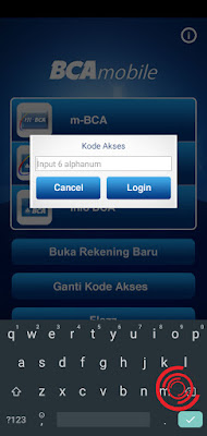 1. Langkah pertama silakan kalian login ke aplikasi BCA Mobile dengan menginput kode akses/alphanum