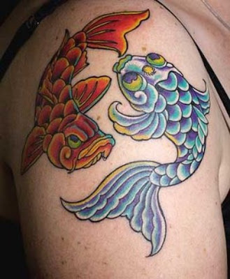 As the fish represents love you could have the two koi fish kissing each 