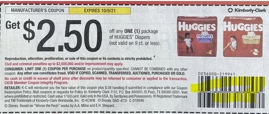 $2.50/1 Huggies Coupon from "SMARTSOURCE" insert week of 9/12/21.