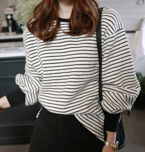 Fleece-Lined Stripe Pattern Top