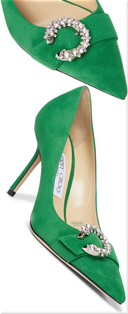 ♦Jimmy Choo Saresa green embellished suede pumps #jimmychoo #shoes #green #pantone #brilliantluxury
