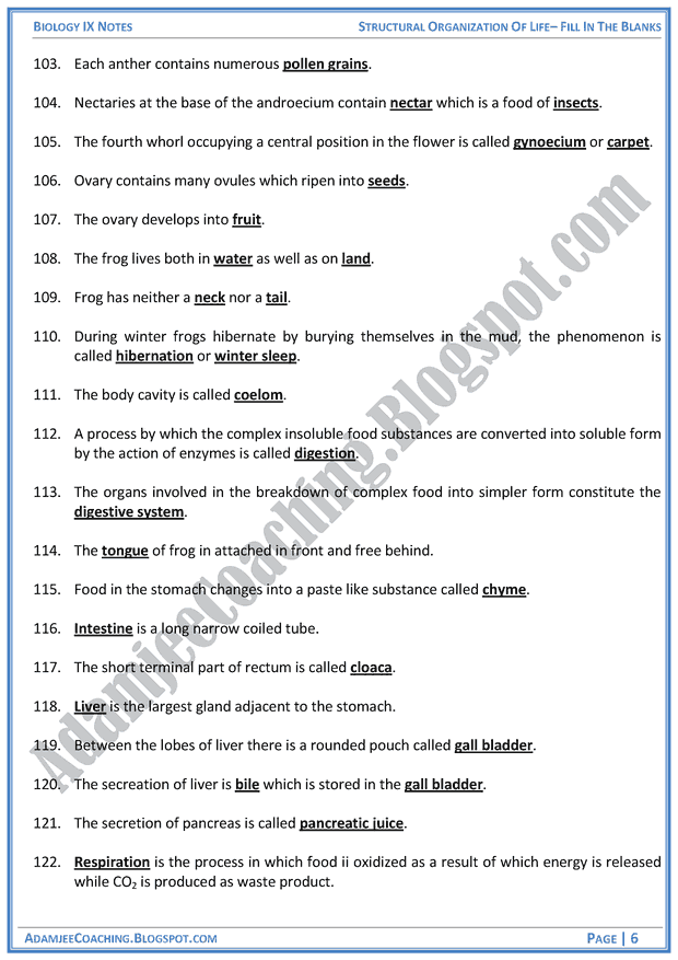 structural-organization-of-life-fill-in-the-blanks-biology-notes-for-class-9th