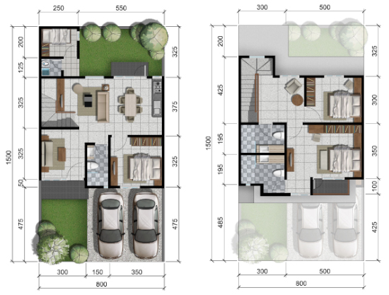 44 Denah Rumah 4 Kamar Tidur 2 Lantai Paling Modern Dan 