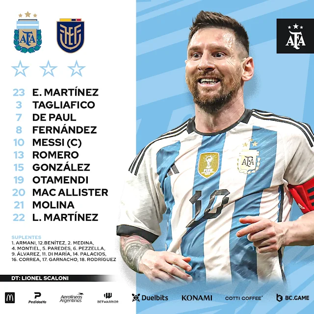 Alineaciones Argentina vs Ecuador
