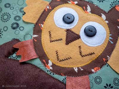 Owls Woodland Quilted Panel by Claire Noble