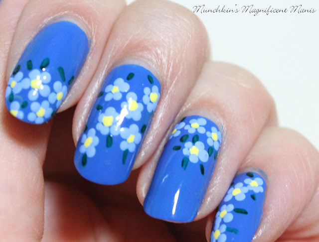 Spring Time Blue Flowers Nail Design