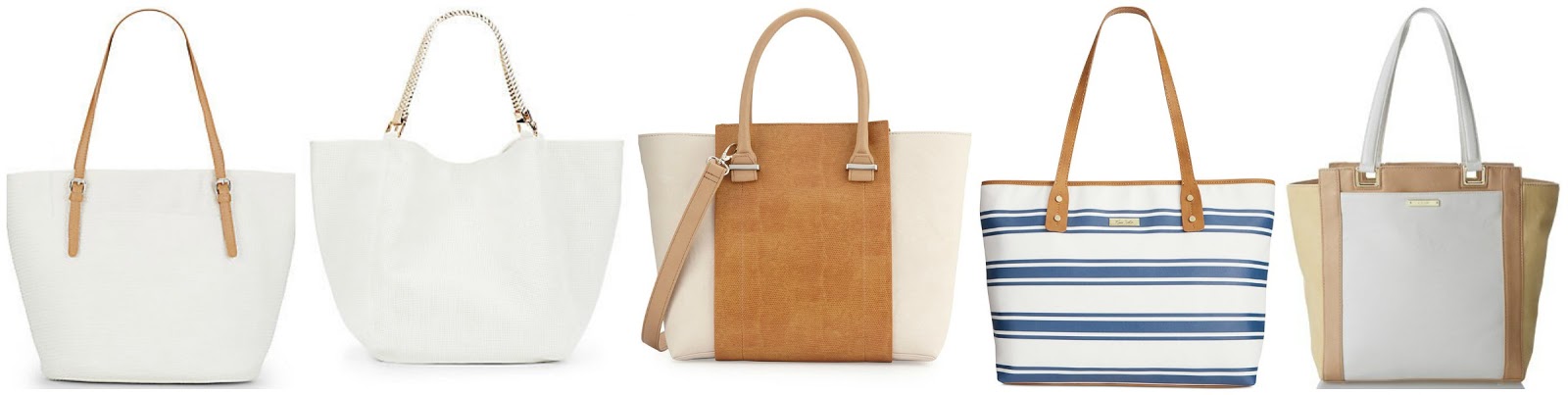 White and tan tote handbags - all on sale for under 75! See the links ...