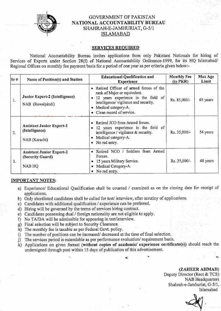 NAB Jobs Advertisement 2021nab jobs 2021   apply and download form Latest jobs in NAB 2021-newspaperjobspk123   Govt of Pakistan National Accountability Bureau salary package 85000  National Bank is a Govt organization now its has advertised in newspaper for their vacant position who is eligible to their criteria may now apply in NAB its requirements for HQ Islamabad vacant .