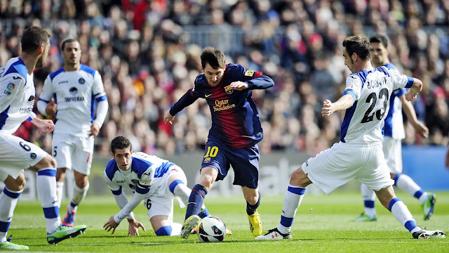 Messi vs many opponents HD Wallpaper