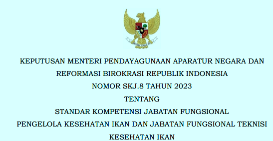 Standar Kompetensi Jabatan Fungsional Pengelola Kesehatan Ikan Dan Jabatan Fungsional Teknisi Kesehatan Ikan