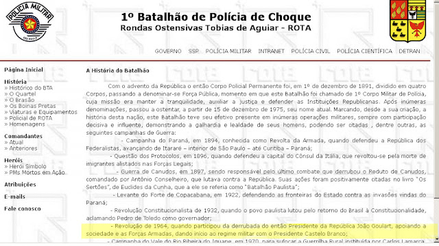 PM de São paulo do PSDB elogiando Golpe Militar de 1964