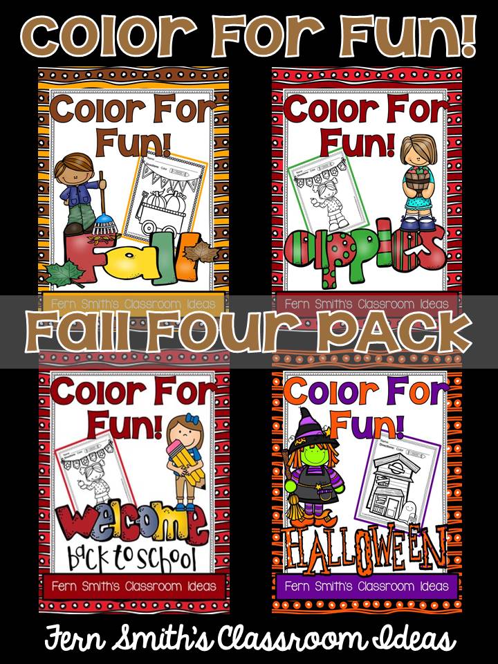 Fern Smith's Classroom Ideas Color For Fun Fall Four Pack of Printable Coloring Pages