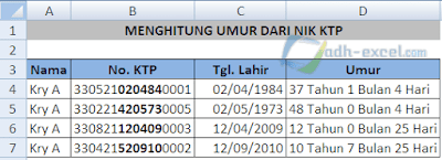 Rumus menghitung umur berdasarkan NIK KTP dalam Excel