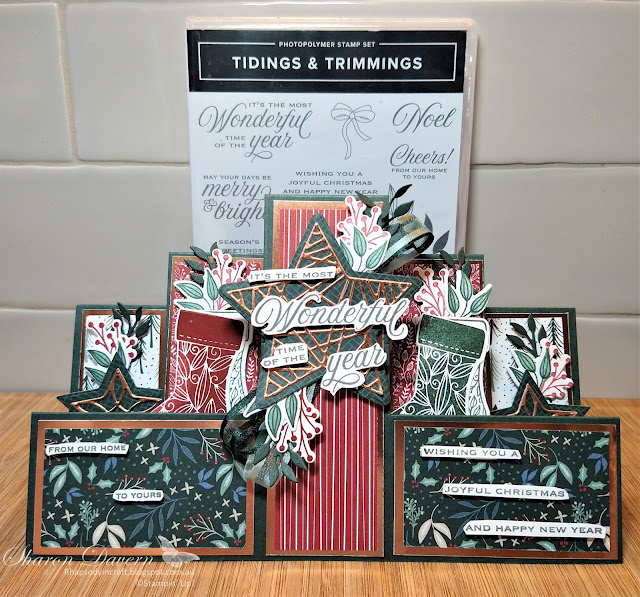 Rhapsody in craft, Christmas Tidings, Tidings and Trimmings, Tidings and Trimmings Bundle, Christmas, Christmas Card, Fancy Fold, Quadruple step card, #heartofchristmas, #heartofchrismtas2021, #loveitchopit, Stampin up