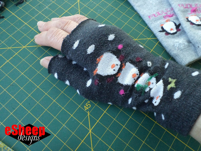 Socks remade into hand warmers by eSheep Designs