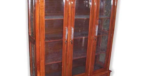  Lemari  kaca hias  kayu  jati 3 pintu laci Allia Furniture