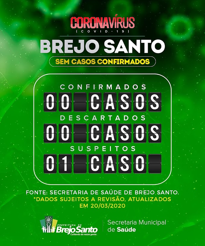 Brejo Santo - Prefeitura divulga caso suspeito de coronavírus no município.