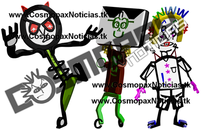 Pixtar Maldade e Andycomputer em 3D ao lado do Kiddoido - Cosmopax - Pixcodelics