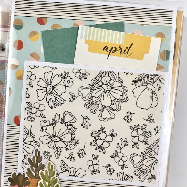 Embrace Today monthly planner scrapbook page with pocket and flowers