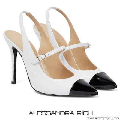 Kate Middleton wore Alessandra Rich Suede and Patent Leather Toe Slingback Pumps
