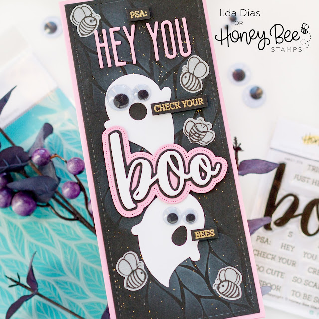 Check Your Boo Bees, Slimline Card,Honey Bee Stamps,punny, Boobs,breast cancer awareness,Halloween Card,Card Making, Stamping, Die Cutting, handmade card, ilovedoingallthingscrafty, Stamps, how to,Boo, Ghosts