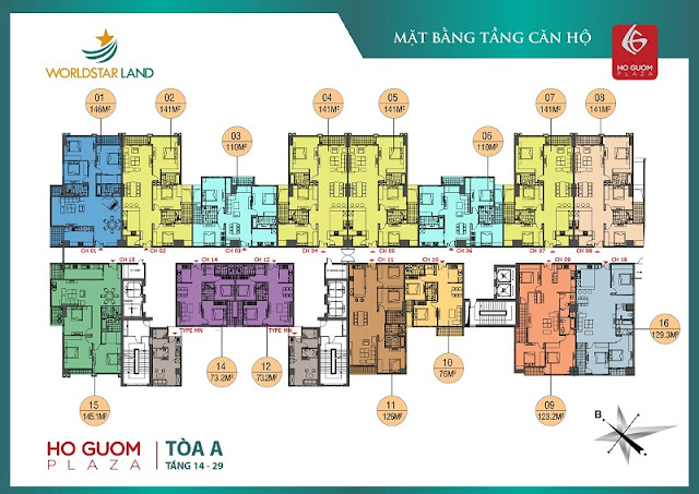 Mặt bằng thiết kế tháp A chung cư Hồ Gươm Plaza Hà Đông