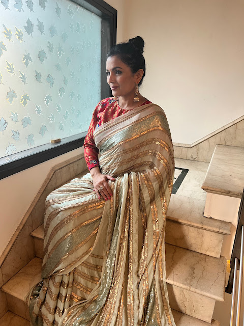 hand embroidered sequin saree on pure French chiffon