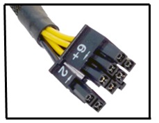 Das gezeigte Element ist ein Stecker, der zwei Reihen zu drei Pins und eine zusätzliche Reihe mit 2 Pins hat. Die Nummern 6+2 sind auf der Seite des Steckers gedruckt.