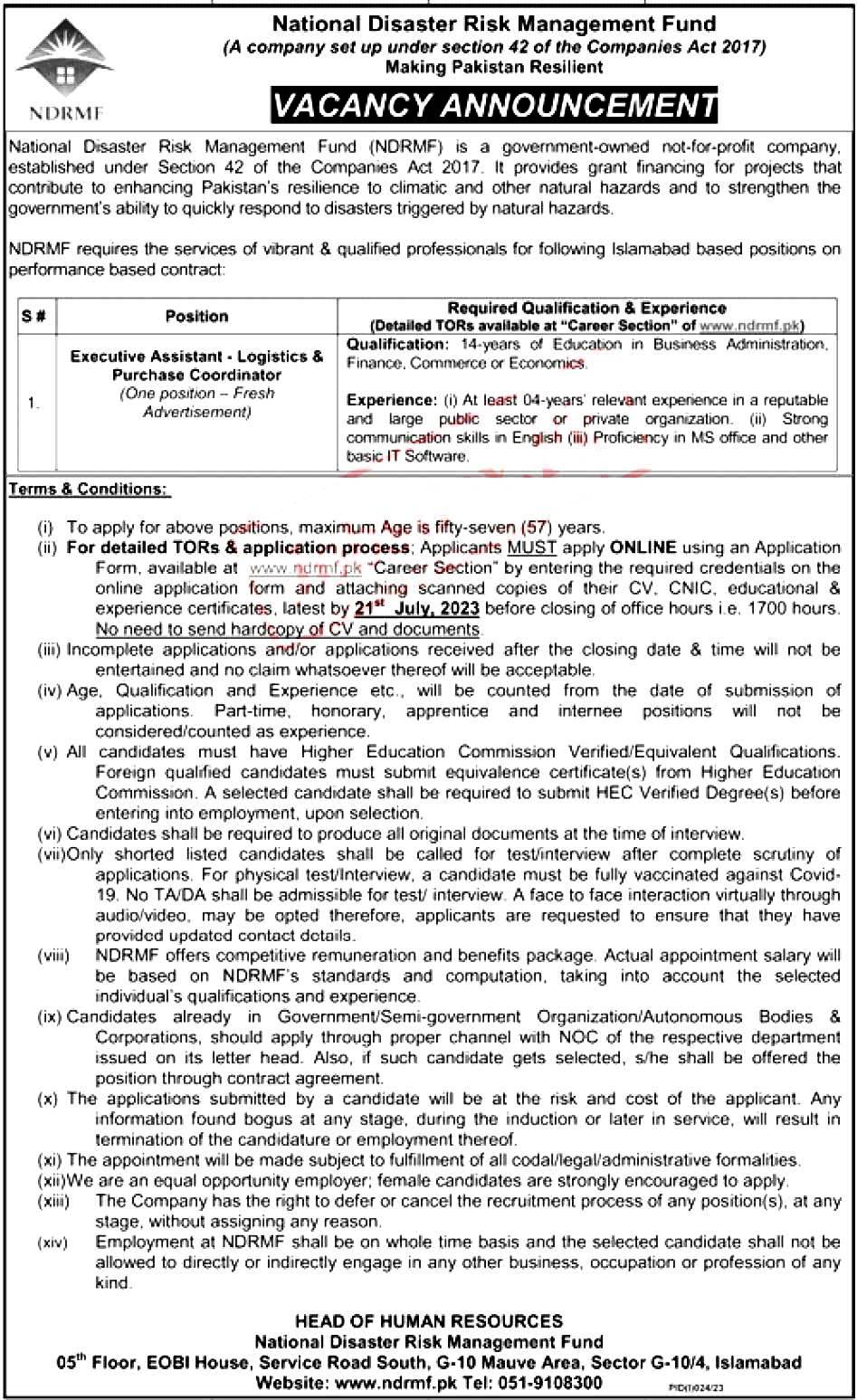 National Disaster Risk Management Fund NDRMF Jobs 2023 Online Apply