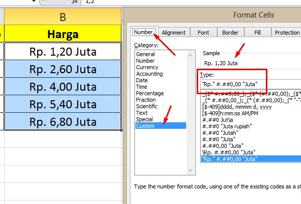 Cara Menambahkan Satuan Juta, Ribu, CM, KG, JAM Di Angka Excel