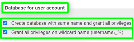 database for user account add user account phpmyadmin
