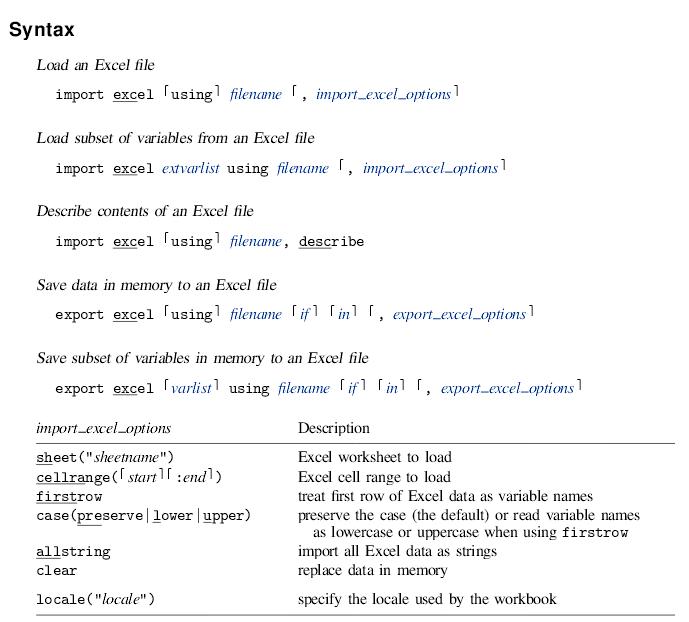 Give The Syntax Examples to Import Export xls