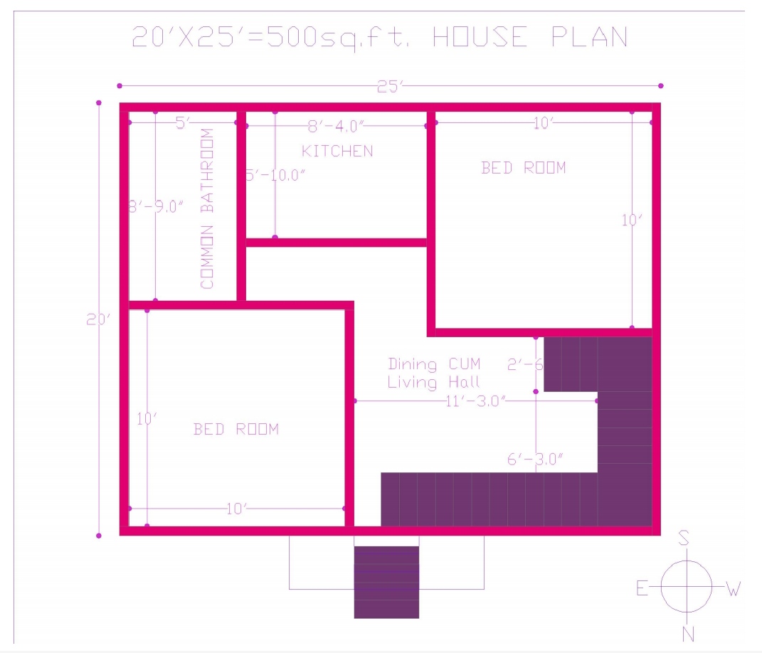 Simple House Design 25 2bhk House Plan For 500 Sq Ft Area