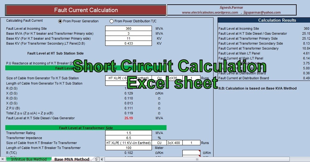Engineering-xls: Short Circuit Calculation Excel sheet