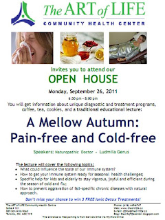 Get Your Immune System Ready For The Fall Season, Open House the Art of Life Community Health Centre, Toronto, September 26, 2011