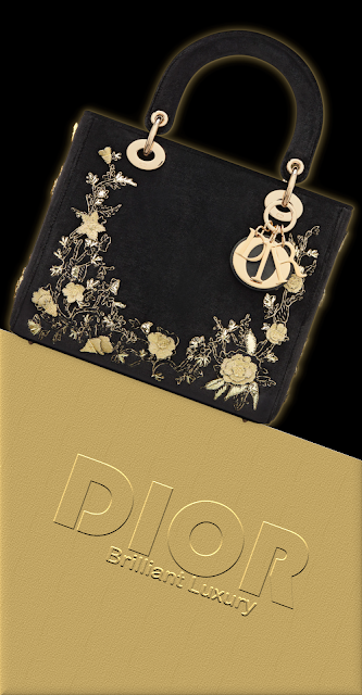 ♦Black velvet Lady Dior bag with golden Dior Jardin Botanique embroidery #dior #bags #black #gold #brilliantluxury