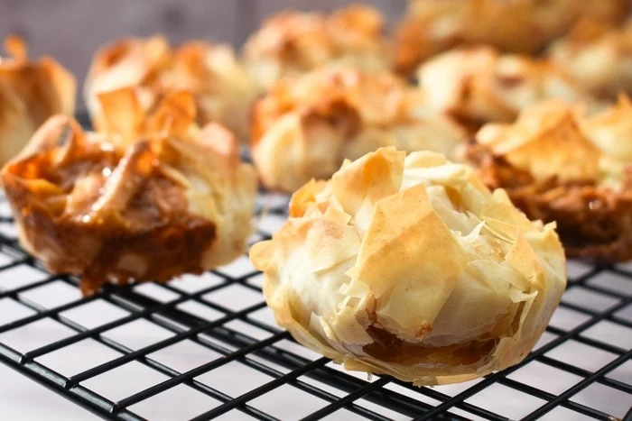 Caramel Banana Filo Hand Pies on a cooling rack