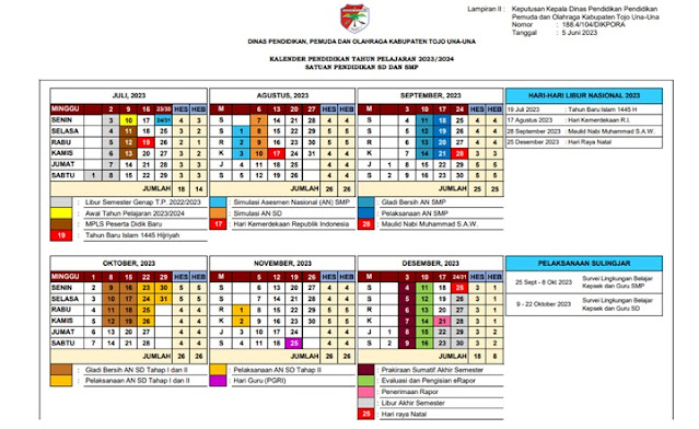 Kalender Pendidikan 2023/2024 Kabupaten Tojo Una-Una