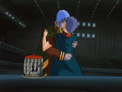 Kaifun and Lap Lamiz kiss. In an otherwise woeful Robotech, the music in this scene is very well applied.