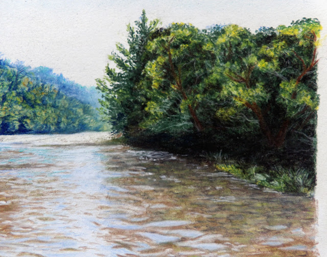 pastel pencil landscape drawing river water