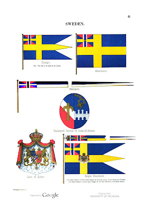 Pavilhões da Suécia, segundo Flags of maritime nations (1899).