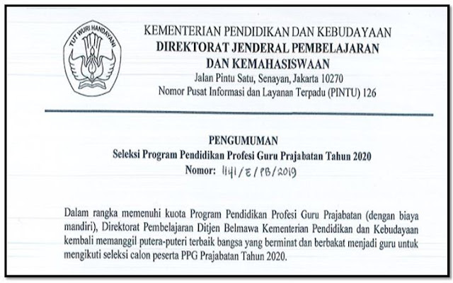 Seleksi PPG Prajabatan Tahun 2020