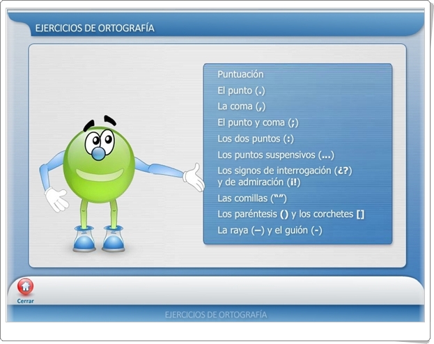 "Ejercicios de Ortografía" (Aplicación Interactiva de Signos de Puntuación)