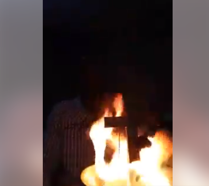 Man burns the crucifix, says it