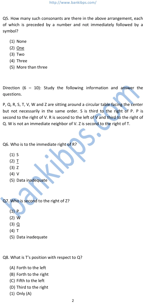 ibps reasoning question paper